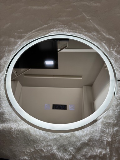 【新品未使用】LEDライト付きミラー 直径 50cm三段 階調光＋曇り止め機能付き壁掛け