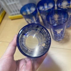 青いクリスタルガラス 切子グラス5個セットの画像