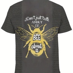 メンズノベルティビーグラフィック Tシャツ、100% ポリエステルクルーネックカジュアルティー、レギュラーフィットニット生地 の画像