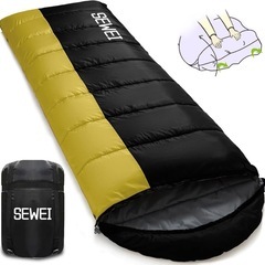【新品未使用】寝袋 シュラフ 封筒型 イエロー 足元の防風カバー付き キャンプ アウトドアの画像