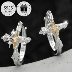 2個セットクロス十字架ピアス925スターリングシルバーとジルコニ...