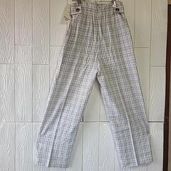 【5,940円.OUTLET. Mサイズ】レイカズンタブ付きチェックパンツ （ライトグレー） # チェック柄#韓国の画像