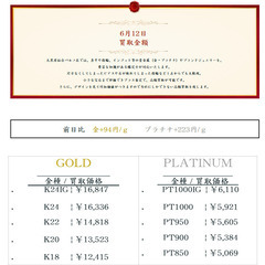 大黒屋仙台パルコ店 6/12　本日の貴金属の買取金額黒屋 #GO...