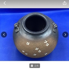 信楽焼　信楽　壺　花器　花瓶　陶器　焼物　置物　骨董品　美品　中古　縦22㎝　横24㎝　ブラウン　インテリア　雑貨　花柄　＊B311-3＊の画像