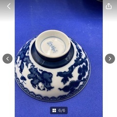 ★まとめ売り★　茶碗　お茶碗　和食器　弥生窯　陶器　和食器　和柄　中古　現状品　5枚　ホワイト　ブルー　揃え皿　飯碗　＊B214-3＊の画像