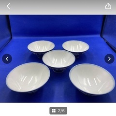 ★まとめ売り★　茶碗　お茶碗　和食器　弥生窯　陶器　和食器　和柄　中古　現状品　5枚　ホワイト　ブルー　揃え皿　飯碗　＊B214-3＊の画像