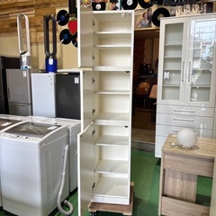 縦型収納　棚　白　収納家具　ホワイト　左開きの画像