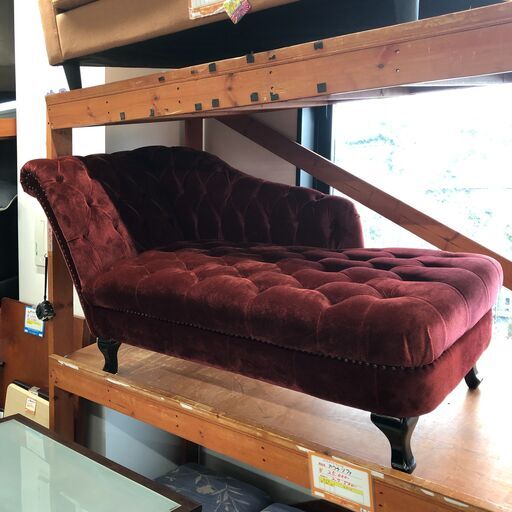 【ジ440】ベルベット 布地 カウチソファ 赤 ワインレッド 英国 (ma)