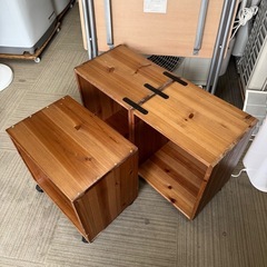 【お買い得‼️】キャスター付き♪ 木製ボックス2点セット ワゴン ミニテレビ台 サイドテーブル ブラウン♪の画像