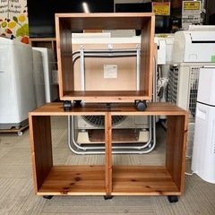 【お買い得‼️】キャスター付き♪ 木製ボックス2点セット ワゴン ミニテレビ台 サイドテーブル ブラウン♪の画像