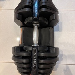 可変ダンベル2個とベンチ台とバーの画像