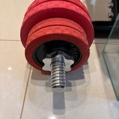 可変ダンベル2個とベンチ台とバーの画像