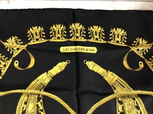 W004 保管品 HERMES/エルメス 大判スカーフ ストール ブラック ホース