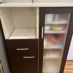 キッチン収納 食器棚 ホワイト ダークブラウンの画像