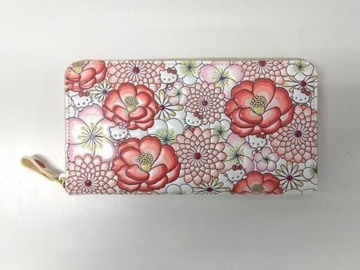 美品 ハローキティ×浅草文庫 50周年 ラウンドファスナー 財布 花あそび 牛革製長財布 型押し 播州姫路 白革 サンリオ 札幌市 中