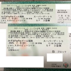 ★みずほPayPayドーム★７月６日（日曜）　JALスカイビュー...