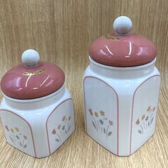 【B47】密閉保存容器/陶器製/2個セット/花柄/ピンク/キッチン用品/未使用/保管品の画像