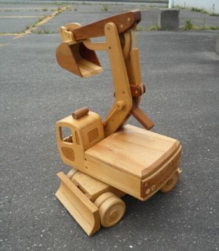 ハンドメイド 木製 模型 ショベルカー 全長39～76cm ナチュラル ウッドクラフト 可動式 置物 オブジェ 苫小牧西店 ハンドメイド 木製 模型 ショベルカー 全長39～76cm ナチュラル ウッド