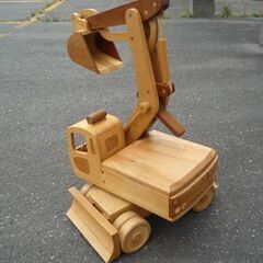 ハンドメイド 木製 模型 ショベルカー 全長39～76cm ナチュラル ウッドクラフト 可動式 置物 オブジェ 苫小牧西店の画像
