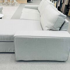 カウチソファ　3人掛けグレー　クッション付きの画像