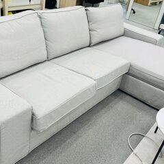 カウチソファ　3人掛けグレー　クッション付き