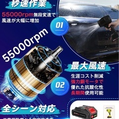 ブロワー 洗車 強力 6500mAh大容量バッテリー 2個 55000RPM の画像