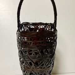 竹籠花入 名工竹泉作 高さ37cm 美品の画像