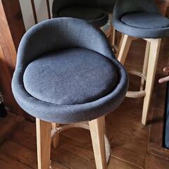 4脚 カウンターチェア スツール木製 360度回転 足置き付き