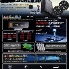 空調作業服ファンバッテリーセット 43V長袖作業服の画像