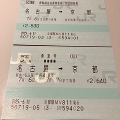 新幹線　のぞみ　名古屋　→ 京都　片道　7/6（日）
