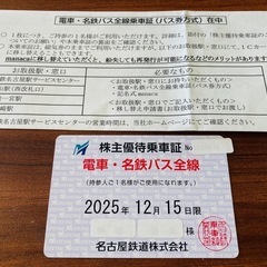 名鉄株主優待乗車券　2025年12月15日まで電車とバスが乗り放題