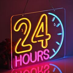 24時間営業 ネオンサイン 多階段調光可 LED 24HOURSネオンライトりの画像
