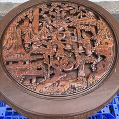アンティーク彫刻家具　座卓　ちゃぶ台　猫脚　骨董品の画像