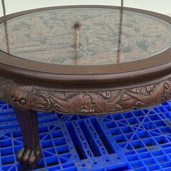 アンティーク彫刻家具　座卓　ちゃぶ台　猫脚　骨董品の画像