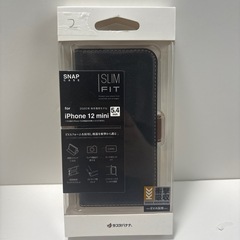 ②iPhone12mini用　手帳型ケース　ブラック×ダークブラウン