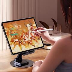 【在庫処分】 360度回転 スマホスタンド 携帯 タブレット 高さ調節 三重滑り止め 角度調整 ポータブル アルミ合金製 おしゃれ敬老の日 fy007の画像