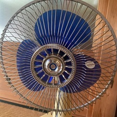 昭和レトロポップ　青　緑　白　ビンテージ扇風機 ボタン式　三菱電気　d30-lpの画像