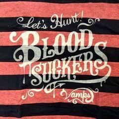 VAMPS BLOOD SUCKERS Tシャツ プリント L ブラック×レッド ボーダー 半袖T スカル 古着 グッズ ロックT バンドT HYDE 札幌市 中央区 南12条の画像