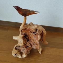  【貴】天然木 木根瘤造形 木根工芸 　インテリア　オブジェ　鳥付きの画像