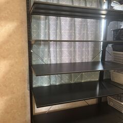 店舗什器 ストアエキスプレス BR50 両面オープン 幅90×高180 ブラック L字脚＋薄型スチール棚 W90×D40 ブラック7段セット 中古 自立可 拡張パーツ付 店舗ディスプレイの画像
