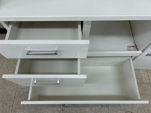 ★ジモティ割あり★  NITORI レンジボード ホワイト H206×D50×W141 クリーニング済み TC555 ☆ジモティ割あり☆ ニトリ レンジボード ホワイト W120×D45