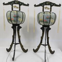 京仏灯 八坂灯 2号黒 2個1対 鶴柄 提灯 盆灯 回転灯 の画像