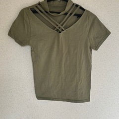 新品レディースクロスデザインTシャツカーキ難あり