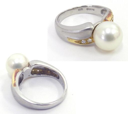 真珠 リング Pt900/K18 指輪 7.5号 パール 鑑別書付き 総重量 5.3g 札幌市 清田区 平岡
