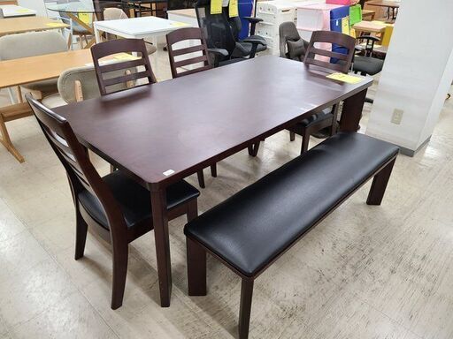 J9774　大塚家具　ダイニングテーブルセット　椅子4脚ベンチ1脚付　クリーニング済み　【リユースのサカイ柏店】