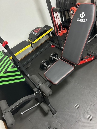 インクラインベンチ、ダンベル30kg×2、シャフト