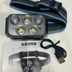 最終値下げ　青森でのお取引7/18で終了。　新品未使用　ヘッドライト USB-C充電式 【2025業界 新デザイン】 高輝度 LED ヘッドライト 赤＆白ライト ジェスチャー検知 900mAhのバッテリー 夜釣り 最適 登山 キャンプ 超軽量 散歩 アウトドア 作業 釣り SOS点滅 災害 停電用 小型 ヘッド ライトの画像