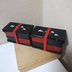 未使用×２個　山中塗うさぎ2色重箱　弁当箱　２個売りの画像