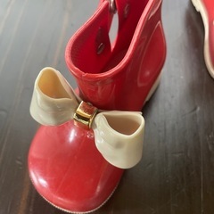 13センチ　長靴　レインブーツ　シューズ　リボン　赤の画像
