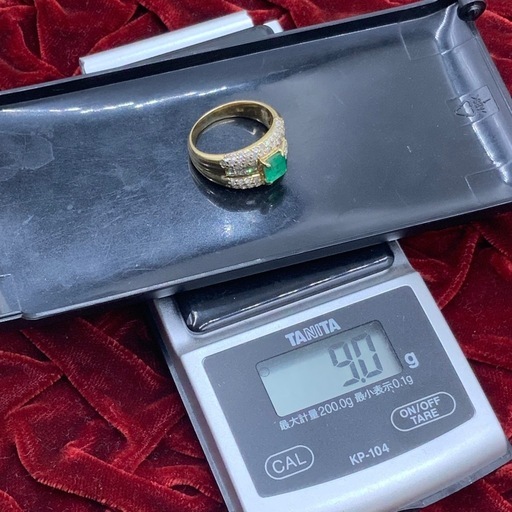 K18 エメラルド　ダイヤモンドリング　9g 約15.5号　1.34ct 1.15ct